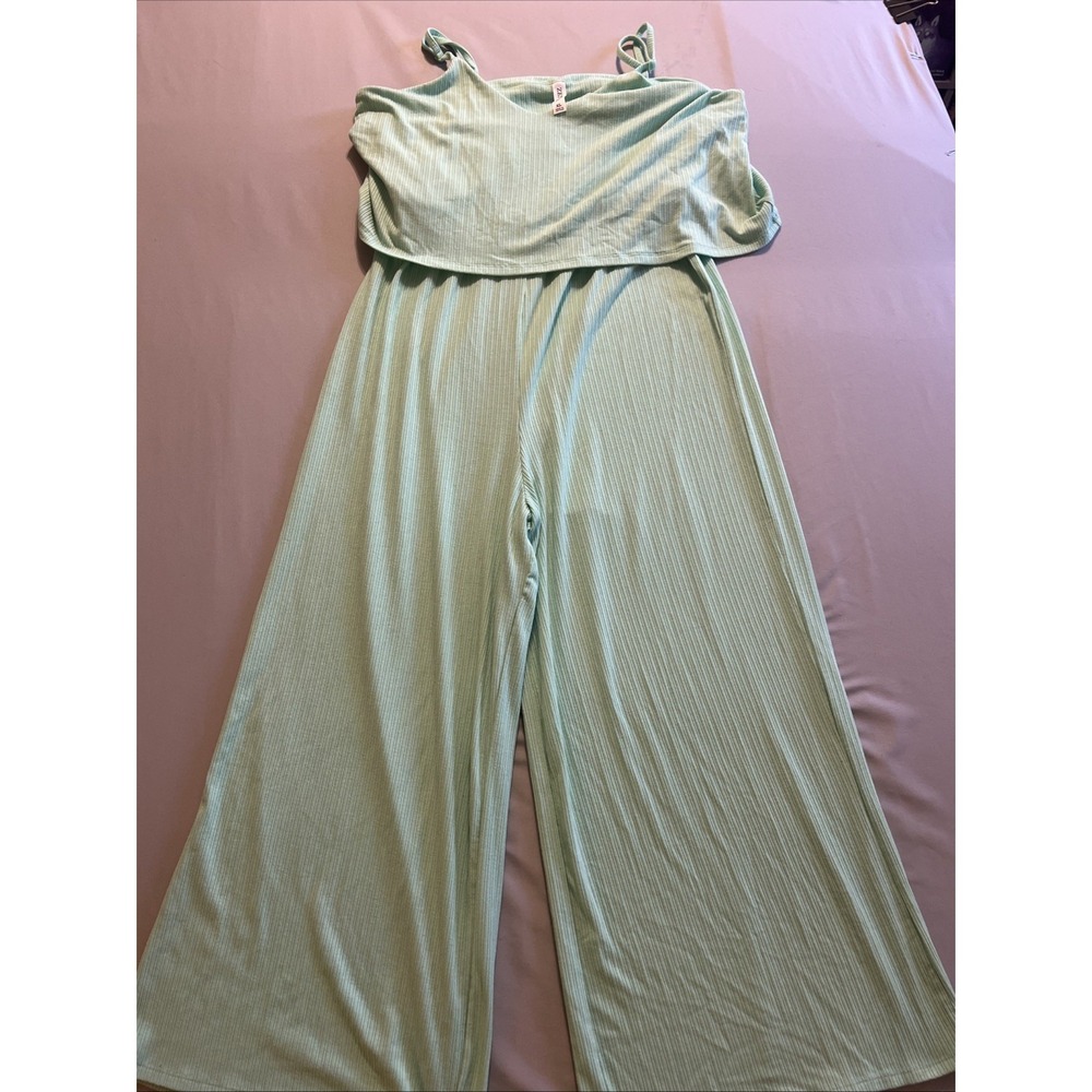 Zenana Women's XL Light Lime Green Sleeveless Jumpsuit Spaghetti Strap Wide Leg